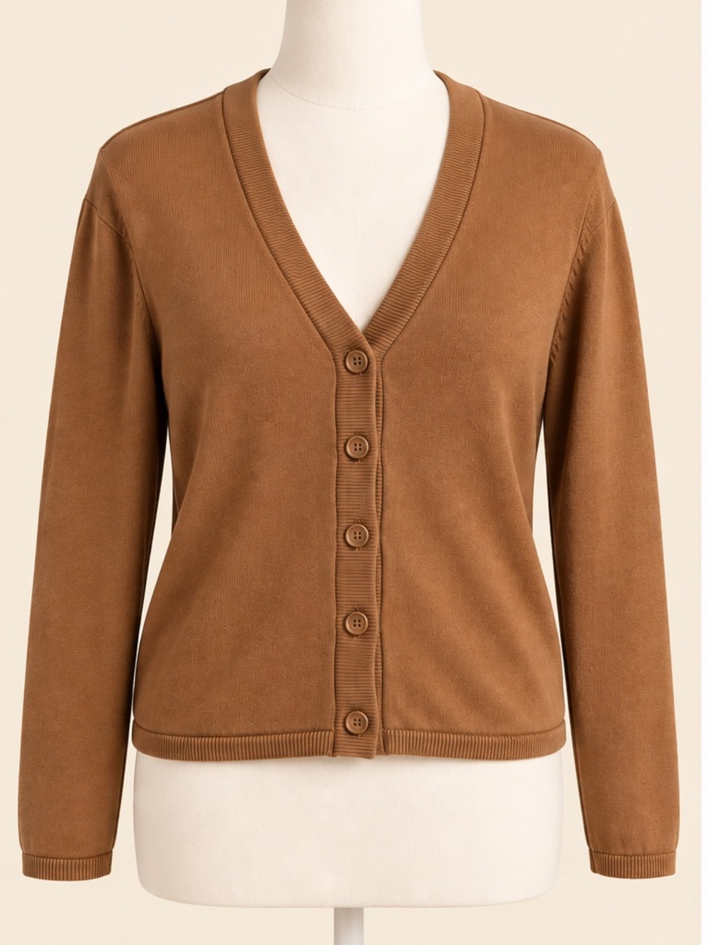 Pact Organic Cotton Cardigan M Camel Brown V Neck Button Front Sweater